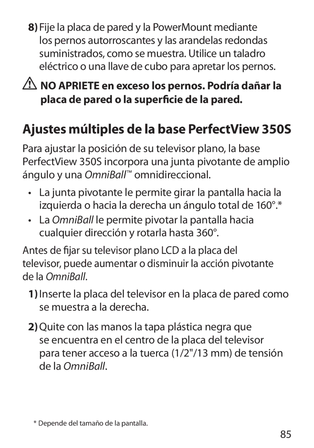 Monster Cable warranty Ajustes múltiples de la base PerfectView 350S 