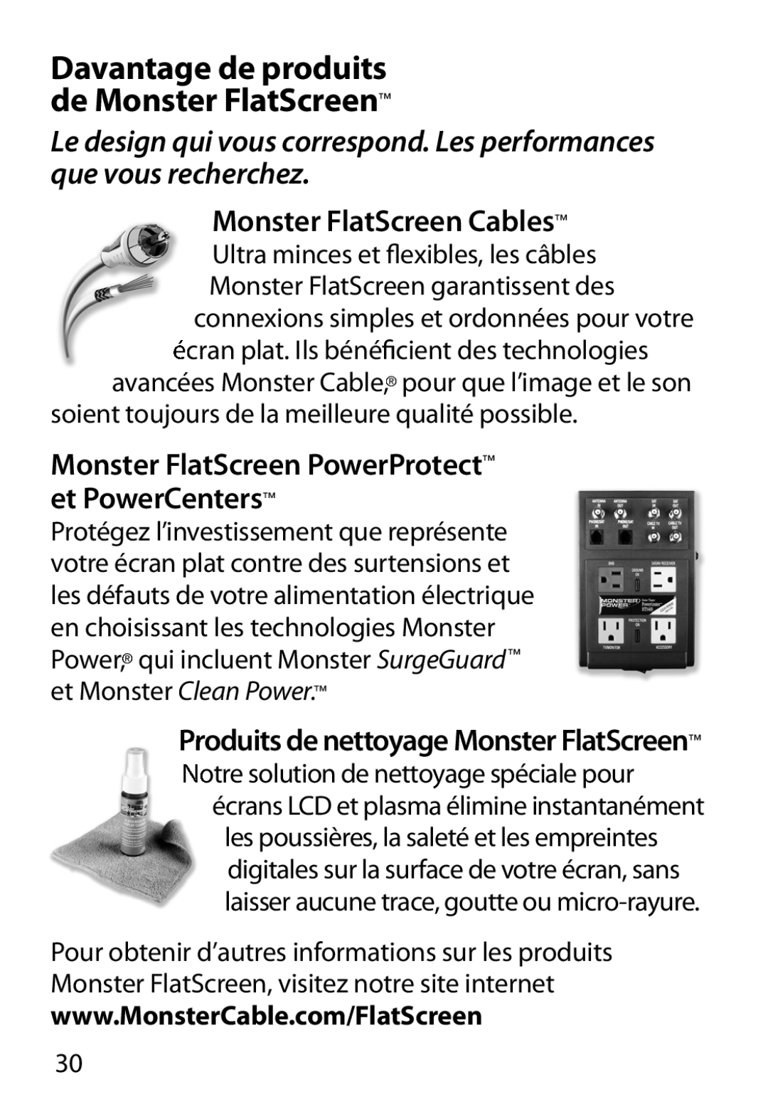 Monster Cable 400L warranty Davantage de produits de Monster FlatScreen, Monster FlatScreen PowerProtect et PowerCenters 