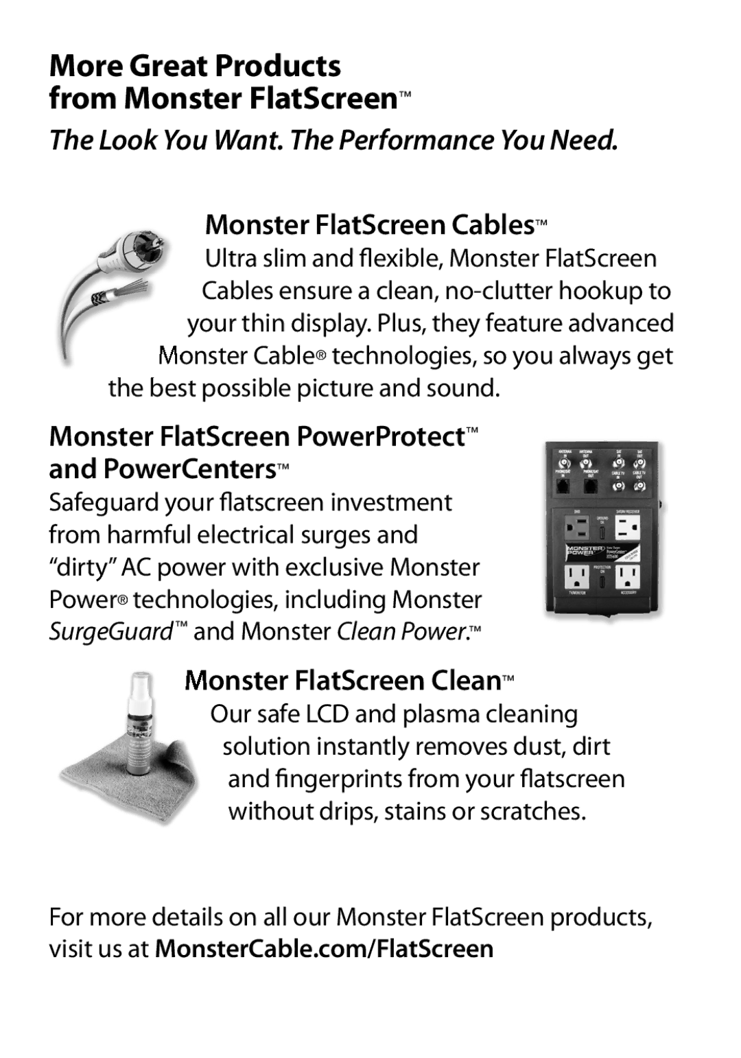 Monster Cable 400L warranty More Great Products from Monster FlatScreen, Monster FlatScreen Cables, Onster FlatScreen Clean 