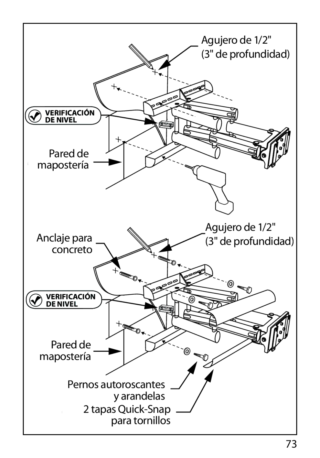 Monster Cable 400L Agujero de 1/2 De profundidad, Anclaje para Agujero de 1/2, Concreto, Pernos autoroscantes Arandelas 