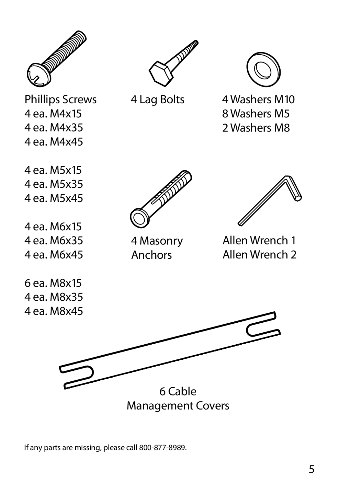 Monster Cable 400L warranty Phillips Screws Lag Bolts, Ea. M4x15, Ea. M4x35, Ea. M6x45 Anchors 