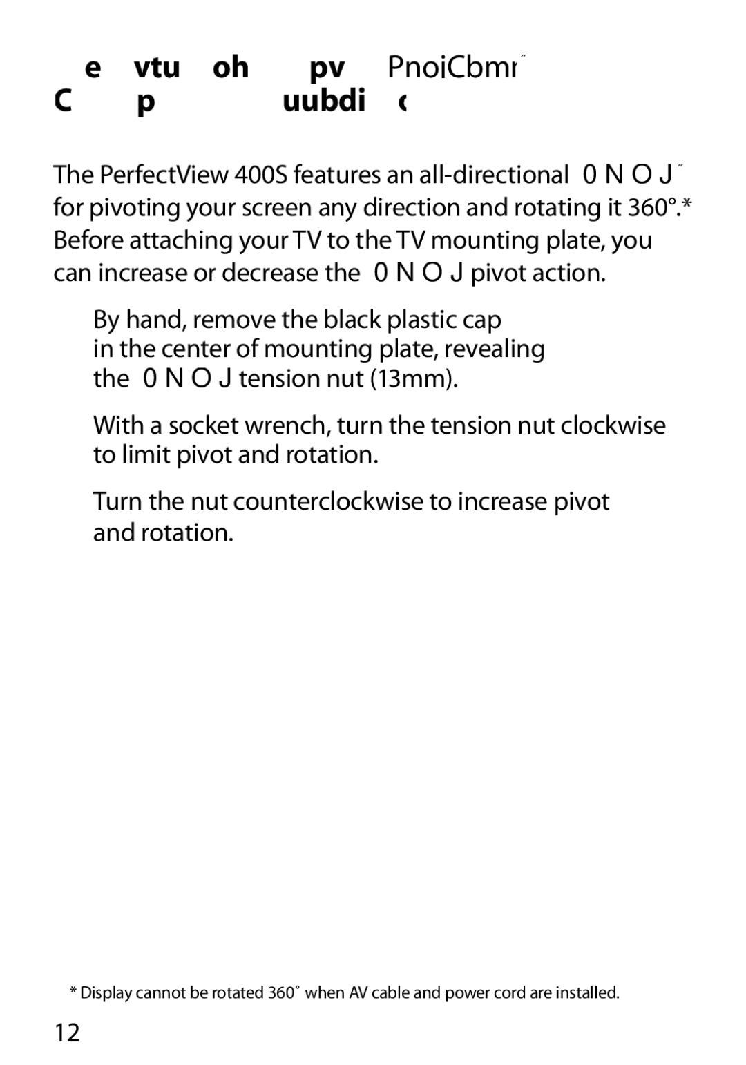 Monster Cable 400S warranty Adjusting Your Mount’s OmniBall Before Attaching Your TV, By hand, remove the black plastic cap 