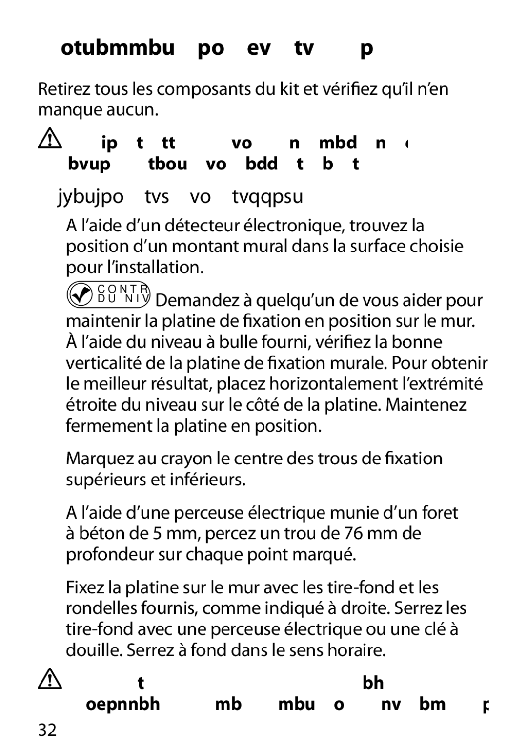 Monster Cable 400S warranty Installation du support d’écran plat, Pour l’installation 