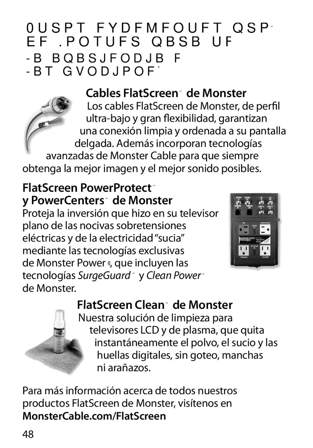 Monster Cable 400S warranty Cables FlatScreen de Monster, FlatScreen PowerProtect PowerCenters de Monster 