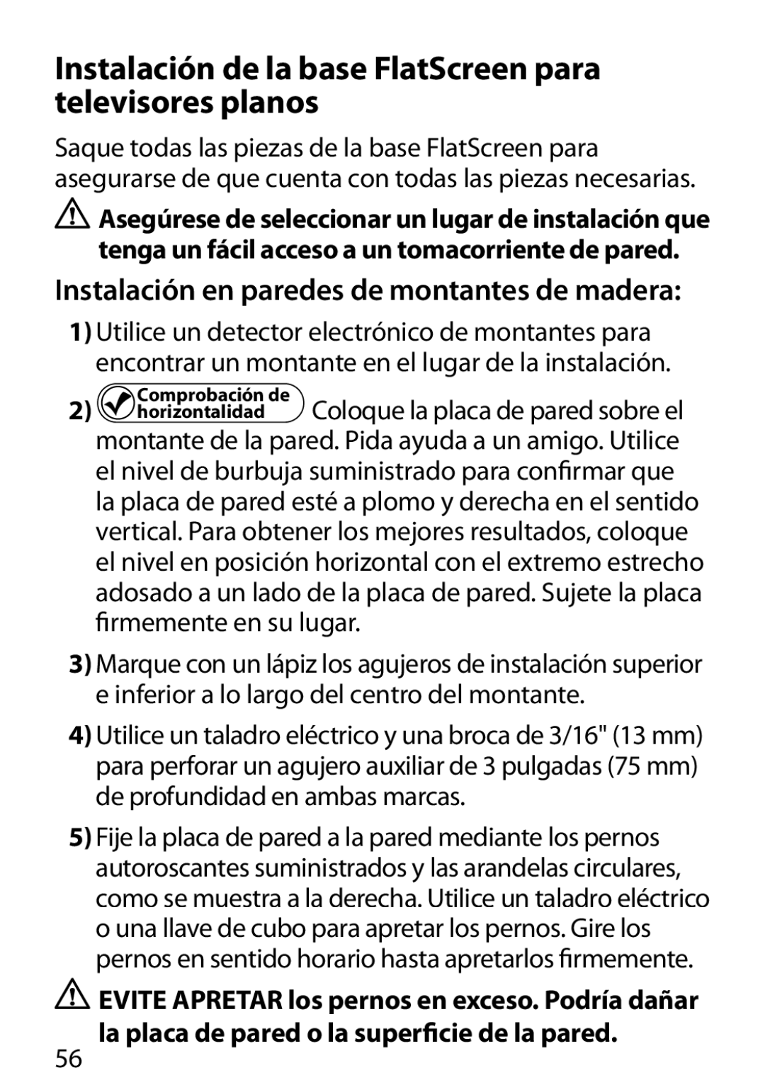 Monster Cable 400S warranty Instalación de la base FlatScreen para televisores planos 