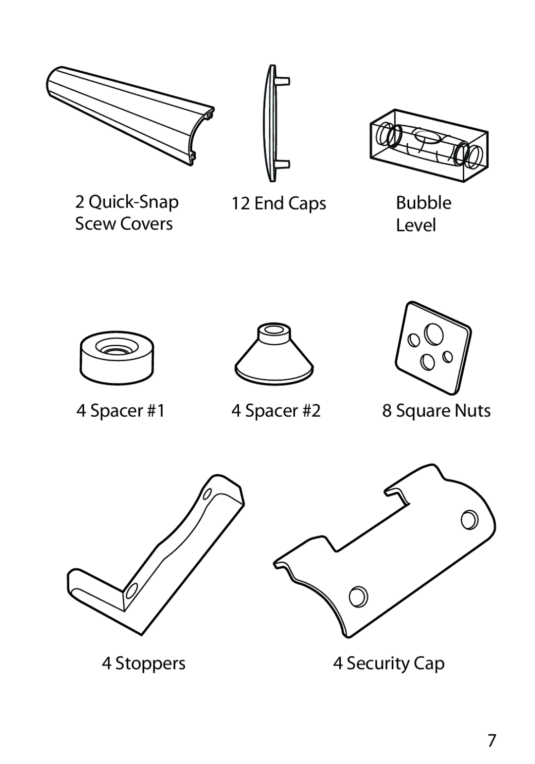 Monster Cable 450L manual Quick-Snap End Caps, Scew Covers Level Spacer #1 Spacer #2, Stoppers 