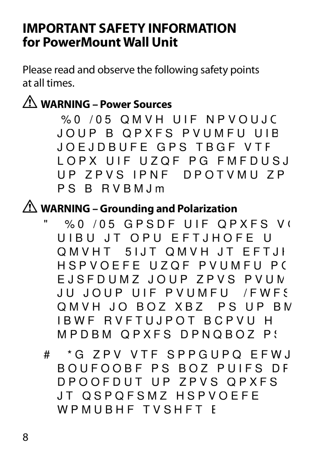 Monster Cable 450L manual Important Safety Information for PowerMount Wall Unit 