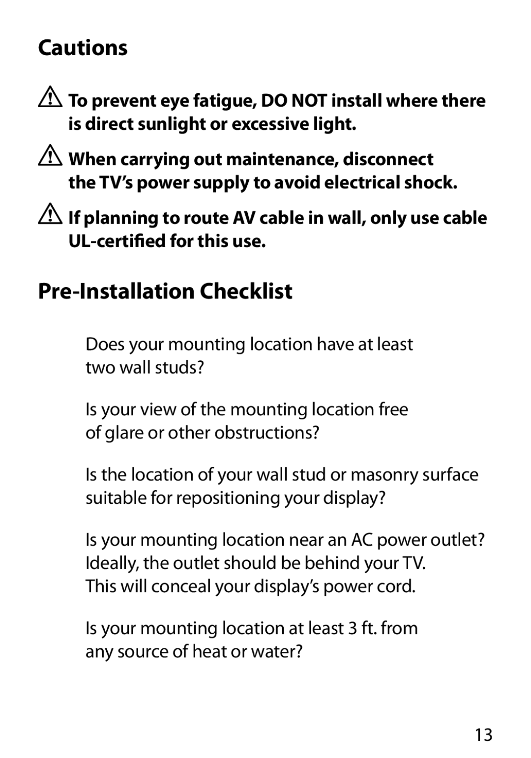 Monster Cable 450L manual Pre-Installation Checklist 