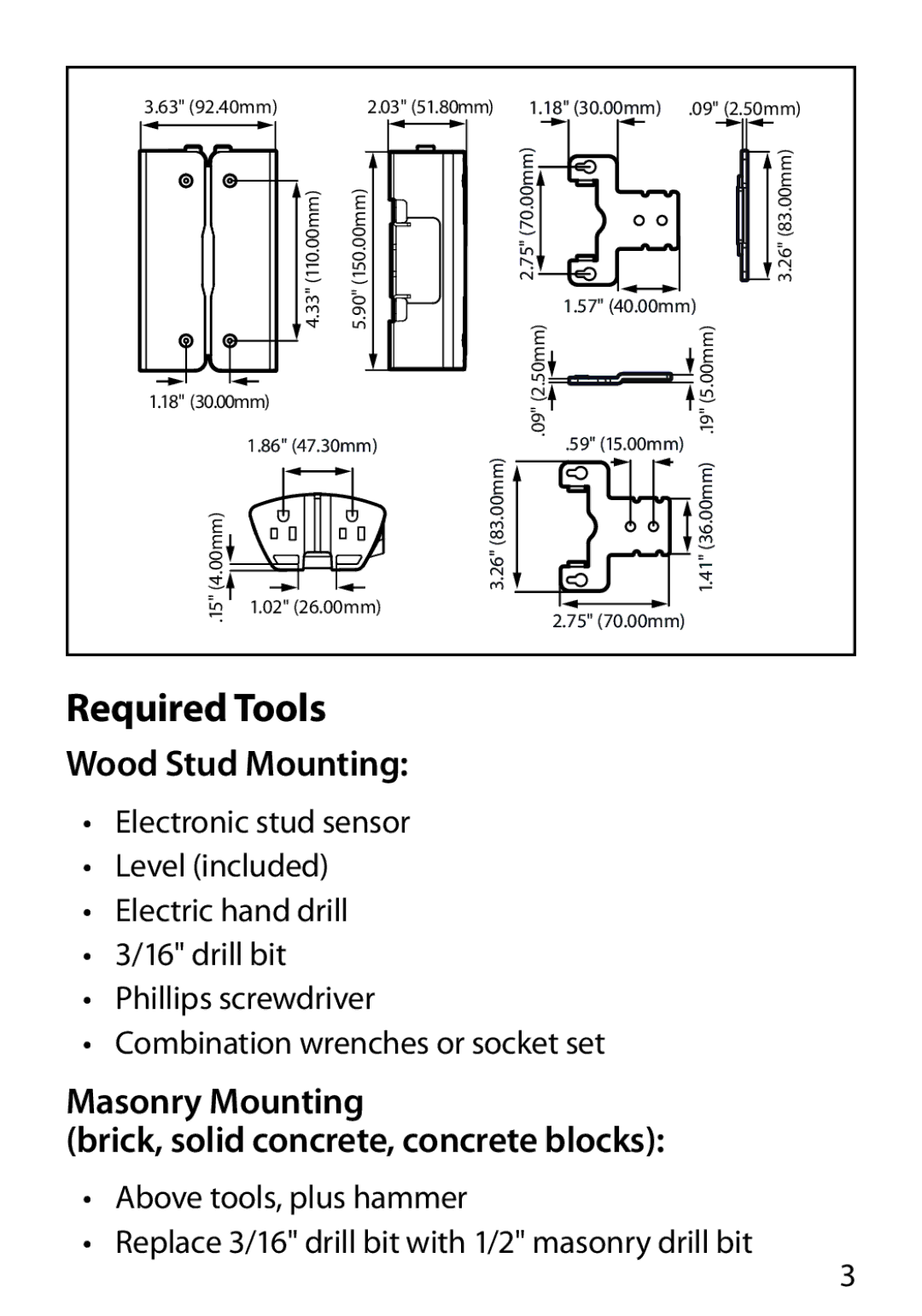 Monster Cable 450L manual Required Tools, Wood Stud Mounting, Masonry Mounting Brick, solid concrete, concrete blocks 