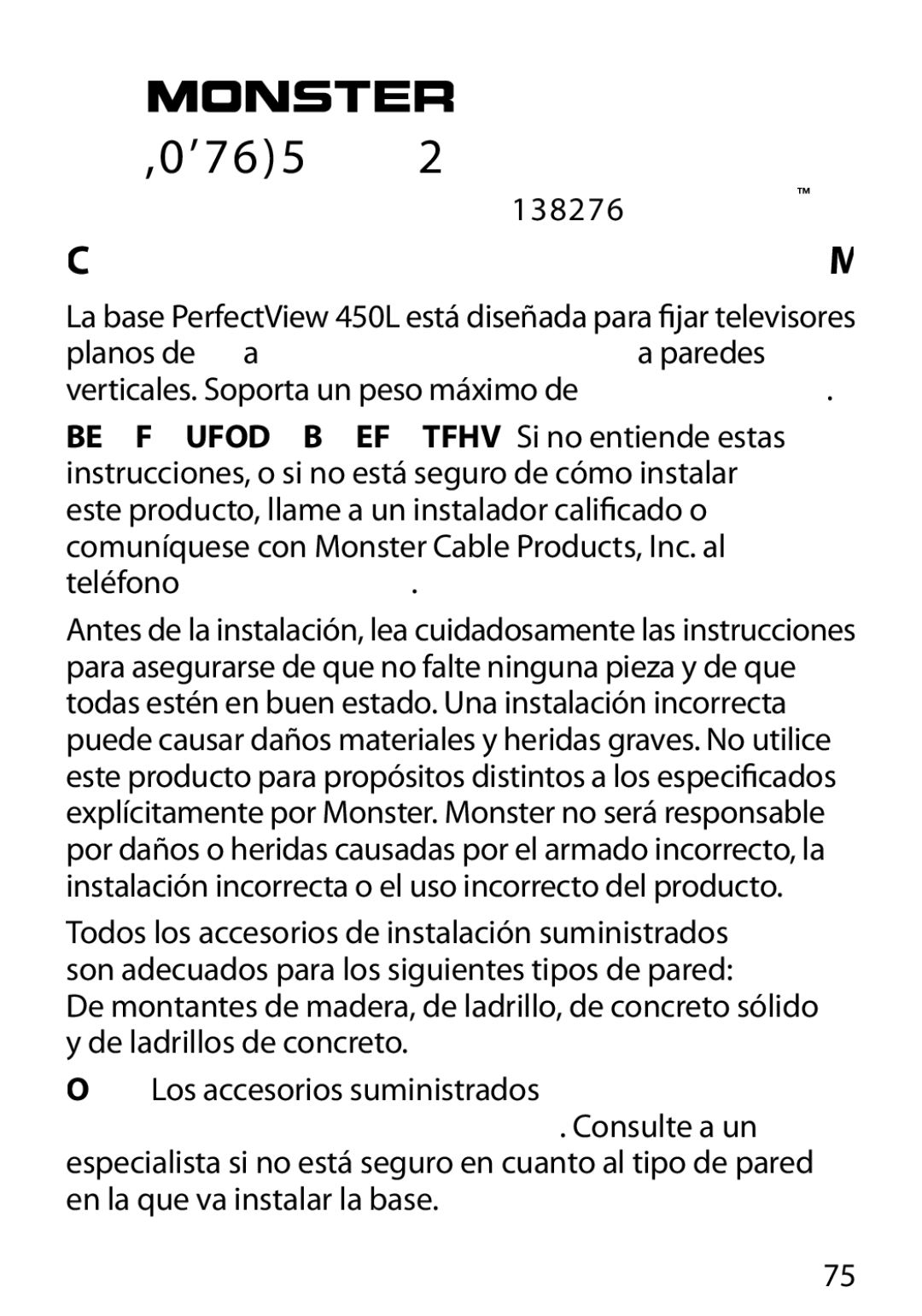 Monster Cable manual Base PerfectView 450L FlatScreen PowerMount 