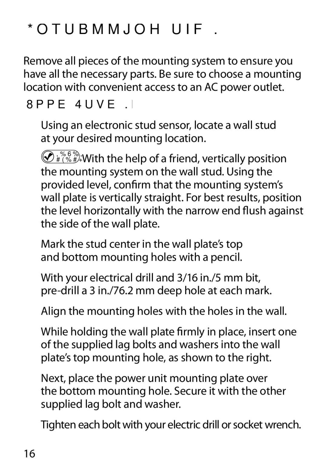 Monster Cable 450M Installing the Mounting System, Wood Stud Mounting, Align the mounting holes with the holes in the wall 