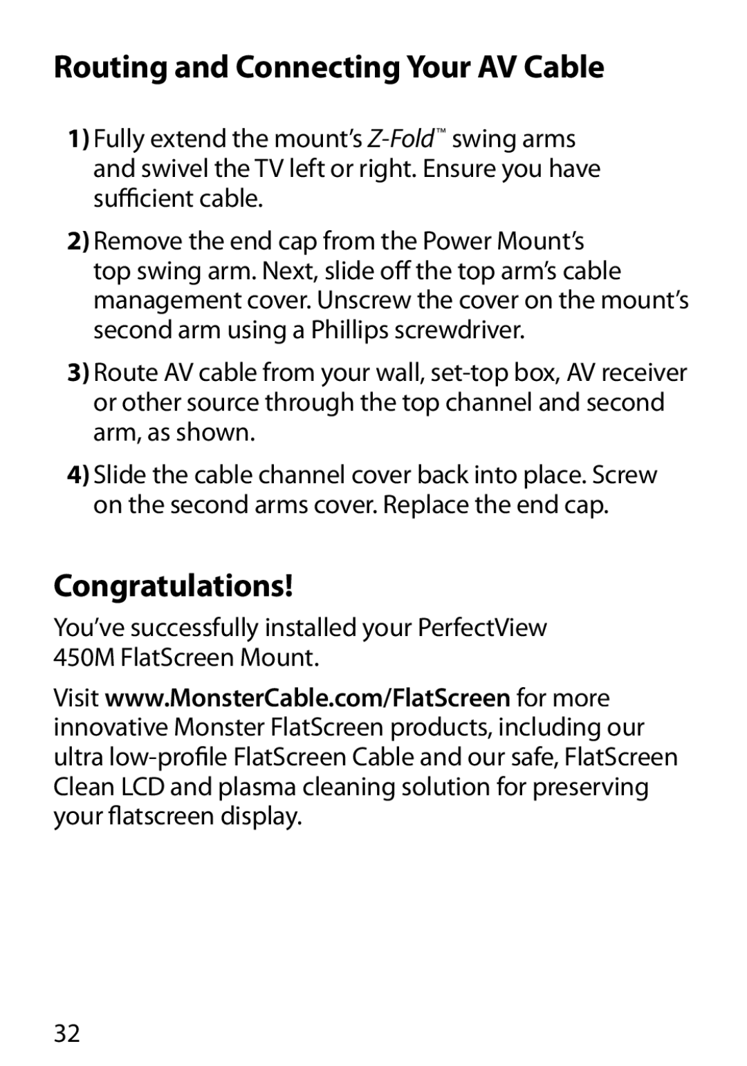 Monster Cable 450M manual Routing and Connecting Your AV Cable, Congratulations 