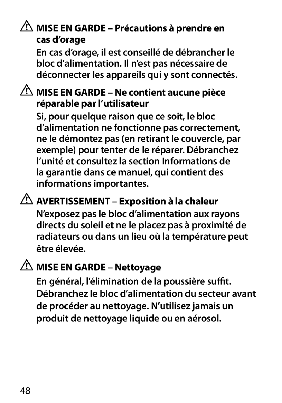 Monster Cable 450M manual Mise EN Garde Précautions à prendre en cas d’orage 