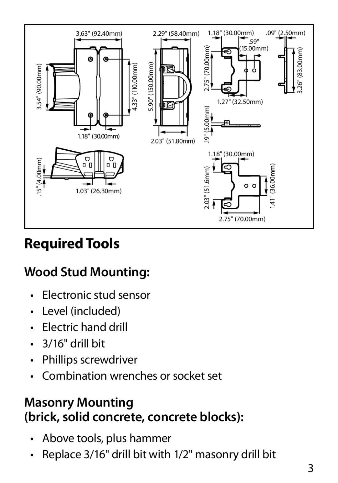 Monster Cable 450M manual Required Tools, Wood Stud Mounting, Masonry Mounting Brick, solid concrete, concrete blocks 