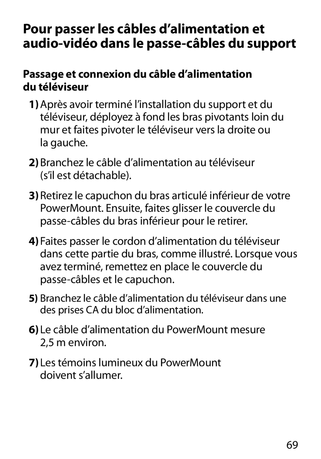 Monster Cable 450M manual Passage et connexion du câble d’alimentation du téléviseur 