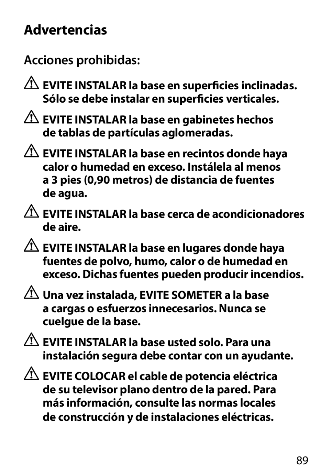 Monster Cable 450M manual Advertencias, Acciones prohibidas 