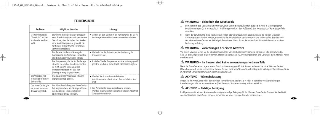 Monster Cable 5100 MKII manual Fehlersuche 