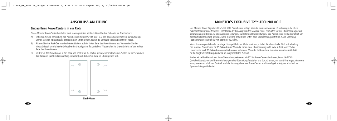 Monster Cable 5100 MKII Anschluss-Anleitung, MONSTER’S Exklusive T2-TECHNOLOGIE, Einbau Ihres PowerCenters in ein Rack 