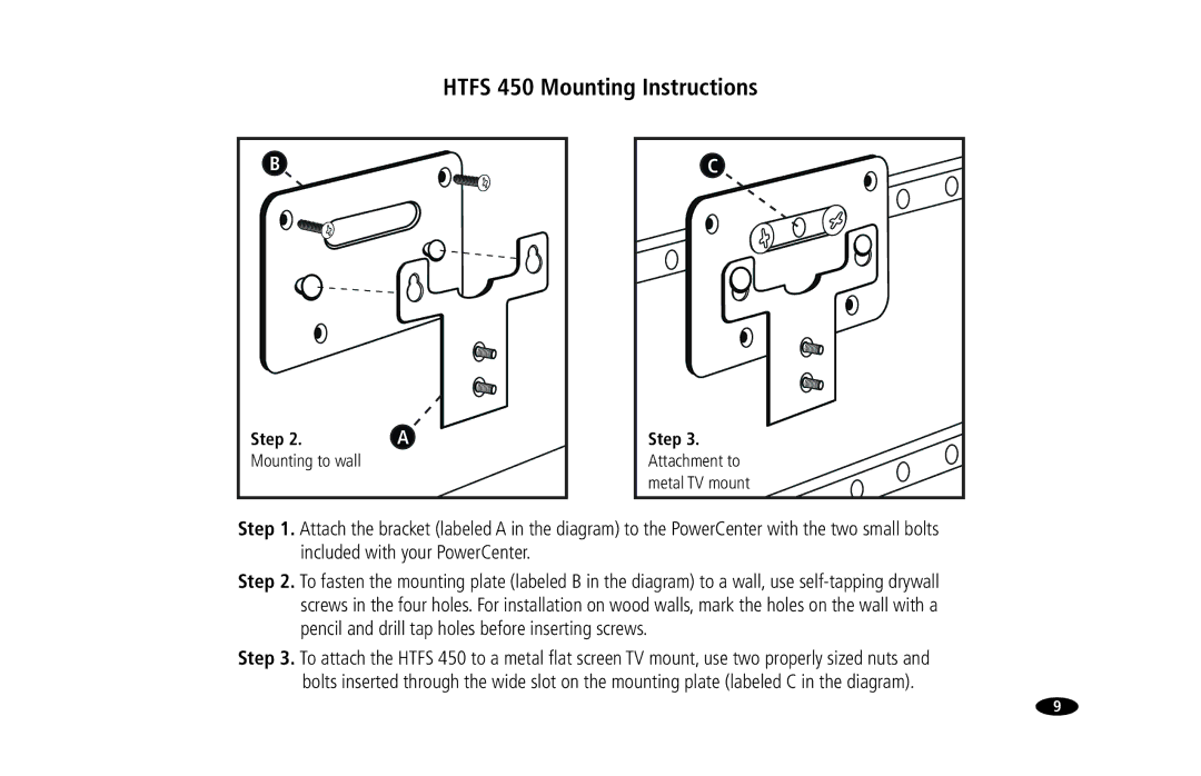 Monster Cable HTFS 450 owner manual Step Mounting to wall 