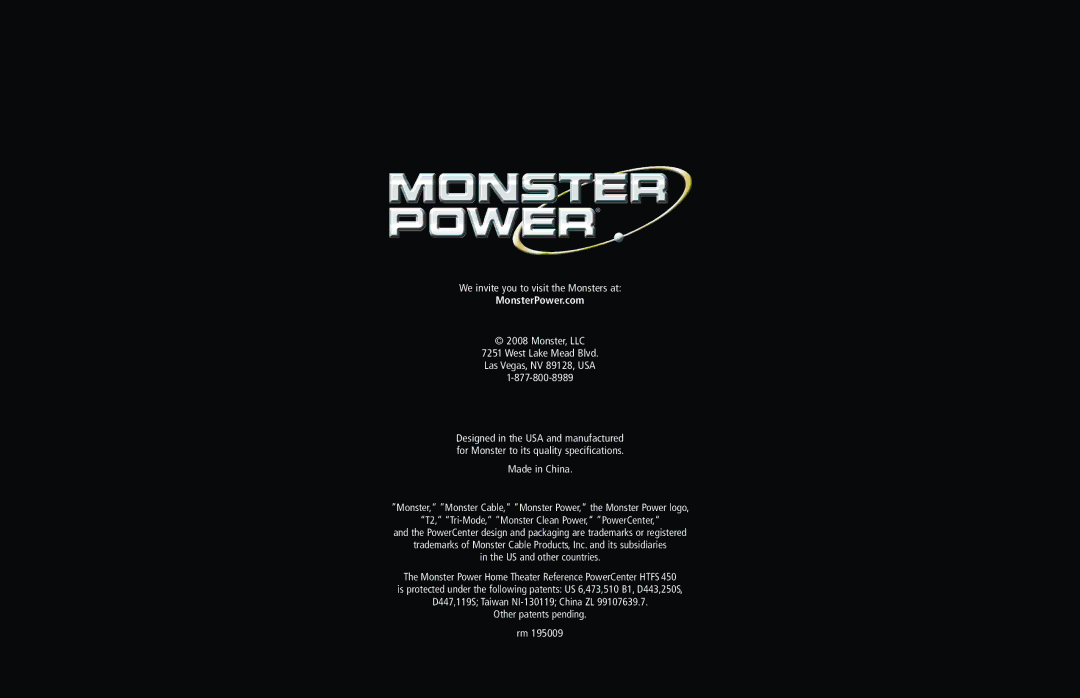 Monster Cable HTFS 450 owner manual MonsterPower.com 