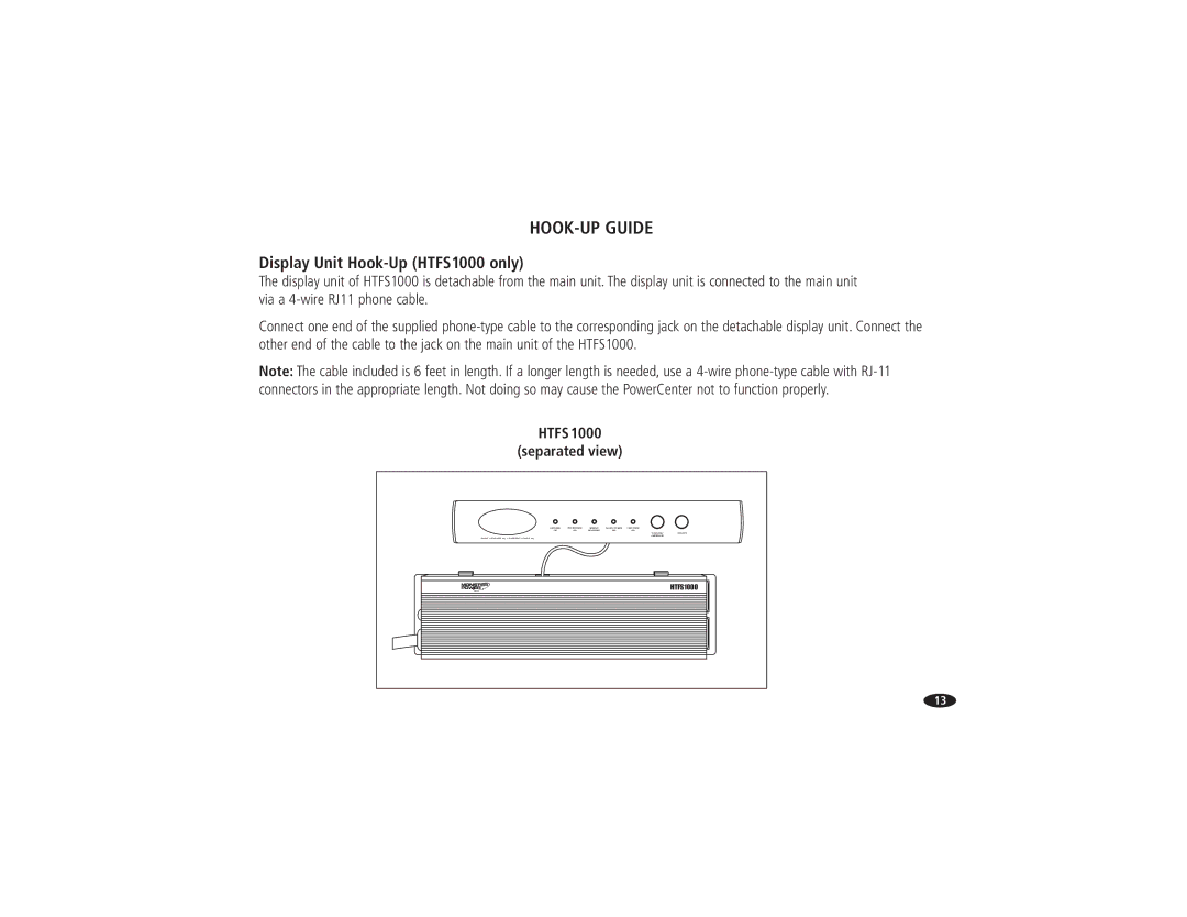 Monster Cable HTFS500 owner manual Display Unit Hook-Up HTFS1000 only 