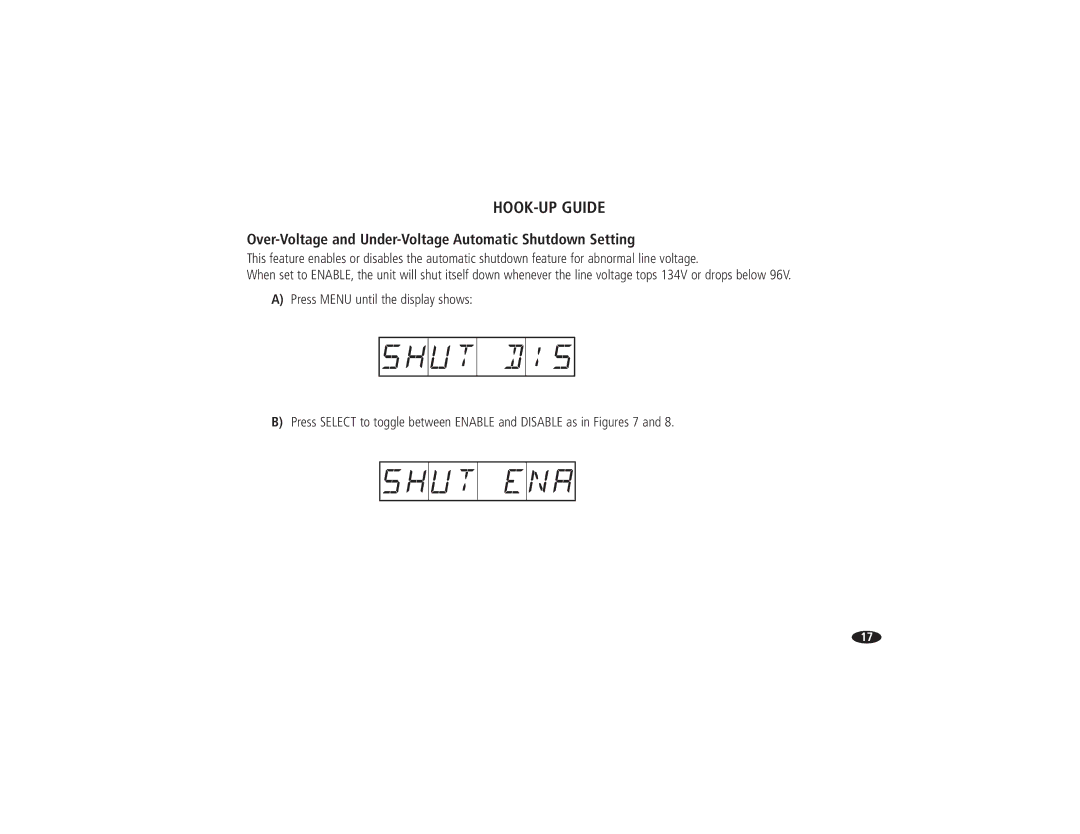 Monster Cable HTPS 7000 MKII owner manual Over-Voltage and Under-Voltage Automatic Shutdown Setting 