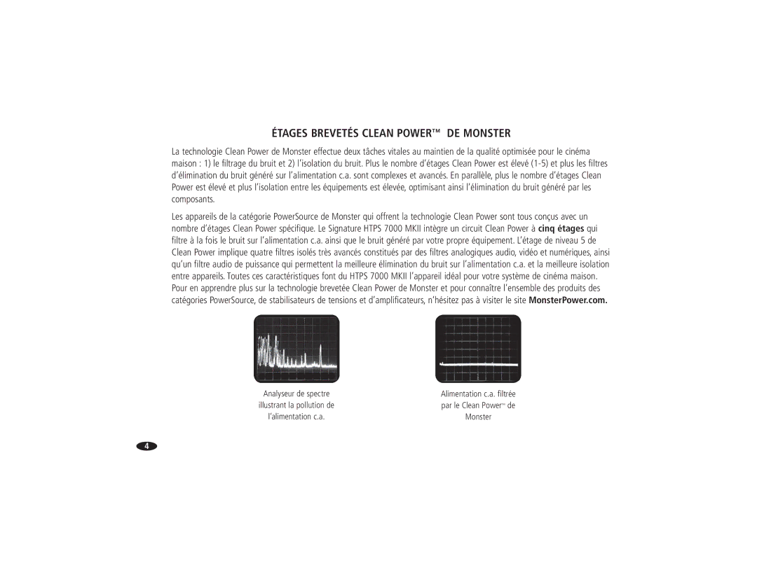 Monster Cable HTPS 7000 MKII owner manual Étages Brevetés Clean Power DE Monster 