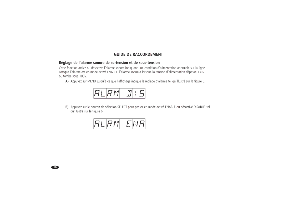 Monster Cable HTPS 7000 MKII owner manual Réglage de l’alarme sonore de surtension et de sous-tension 