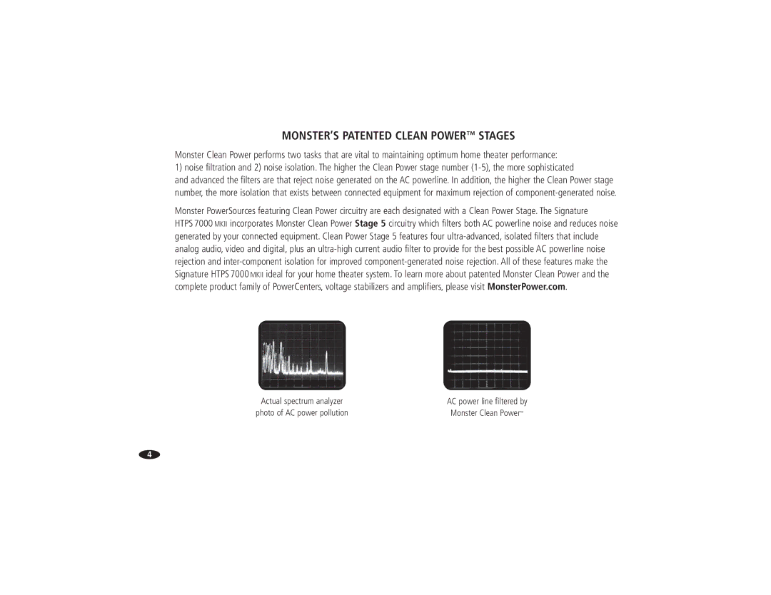 Monster Cable HTPS 7000 MKII owner manual MONSTER’S Patented Clean Power Stages 