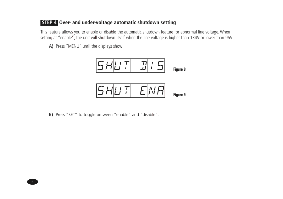 Monster Cable HTPS7000 owner manual Over- and under-voltage automatic shutdown setting 