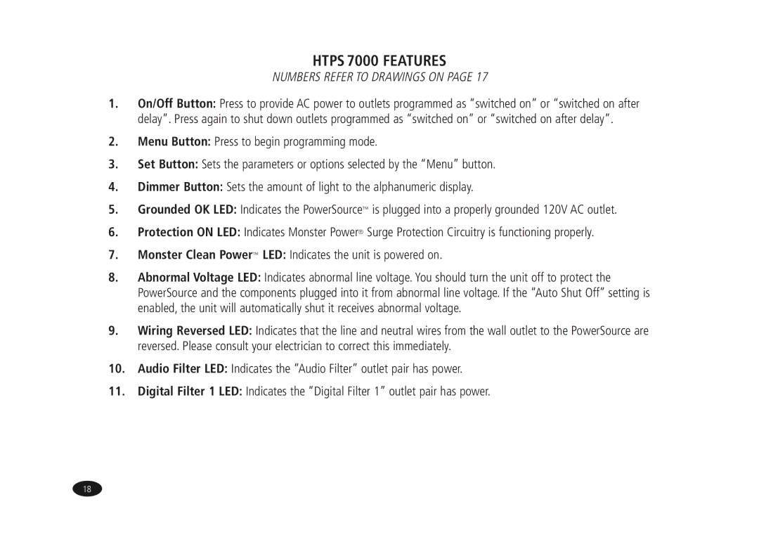 Monster Cable HTPS7000 owner manual Numbers Refer to Drawings on 