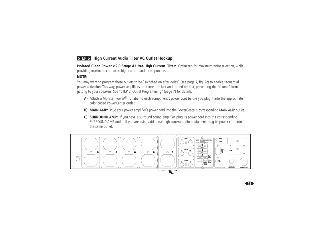 Monster Cable HTS 5000 owner manual High Current Audio Filter AC Outlet Hookup 