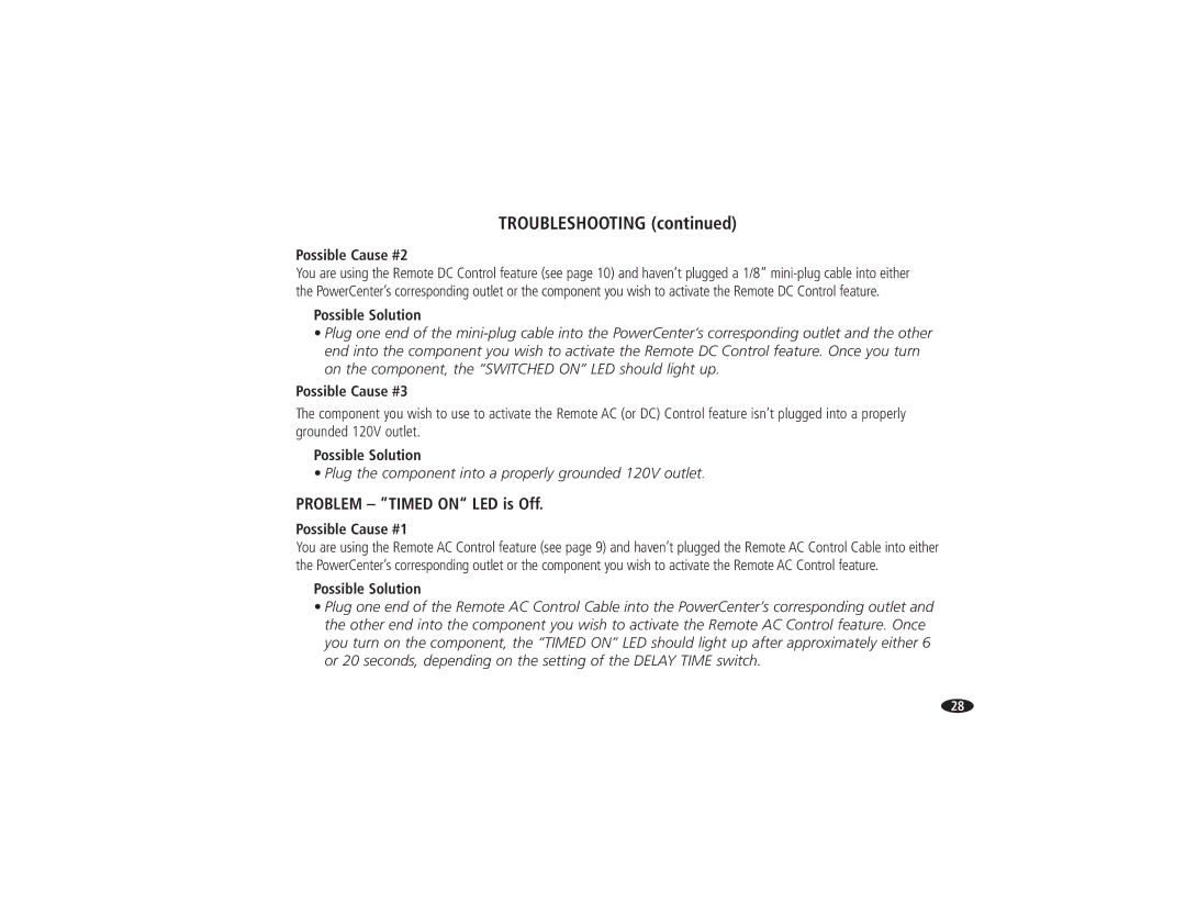 Monster Cable HTS 5000 owner manual Problem Timed on LED is Off 