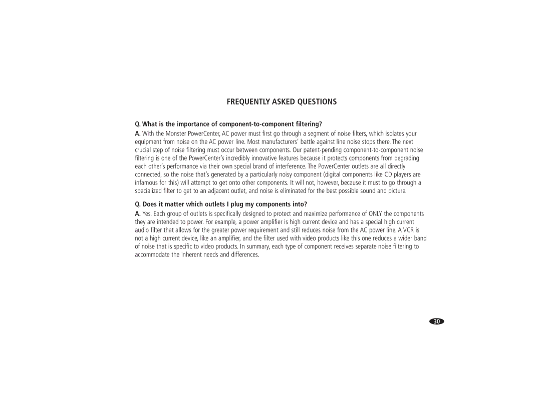 Monster Cable HTS 5000 owner manual Frequently Asked Questions, What is the importance of component-to-component filtering? 