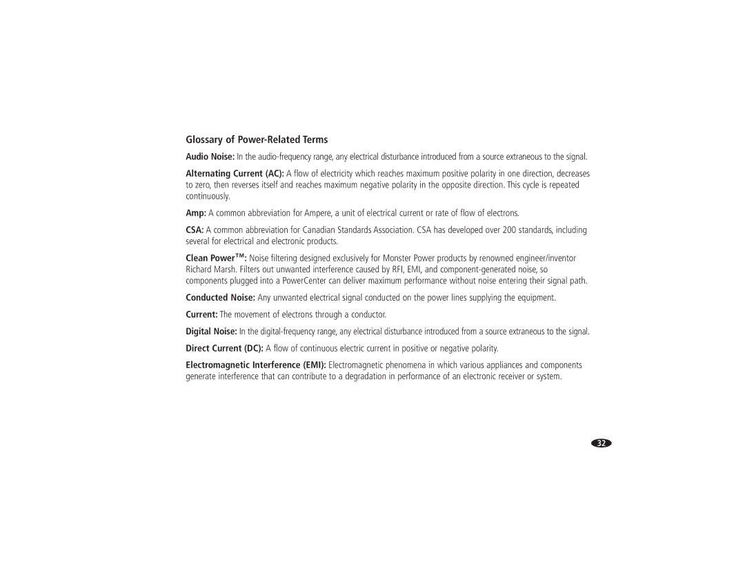 Monster Cable HTS 5000 owner manual Glossary of Power-Related Terms 