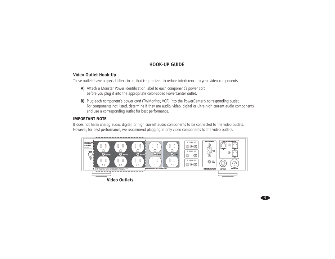 Monster Cable HTS2600 owner manual HOOK-UP Guide, Video Outlet Hook-Up, Video Outlets 