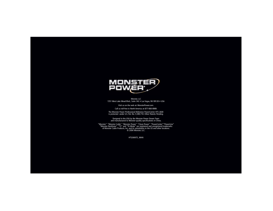 Monster Cable HTS2600 owner manual Monster, LLC 