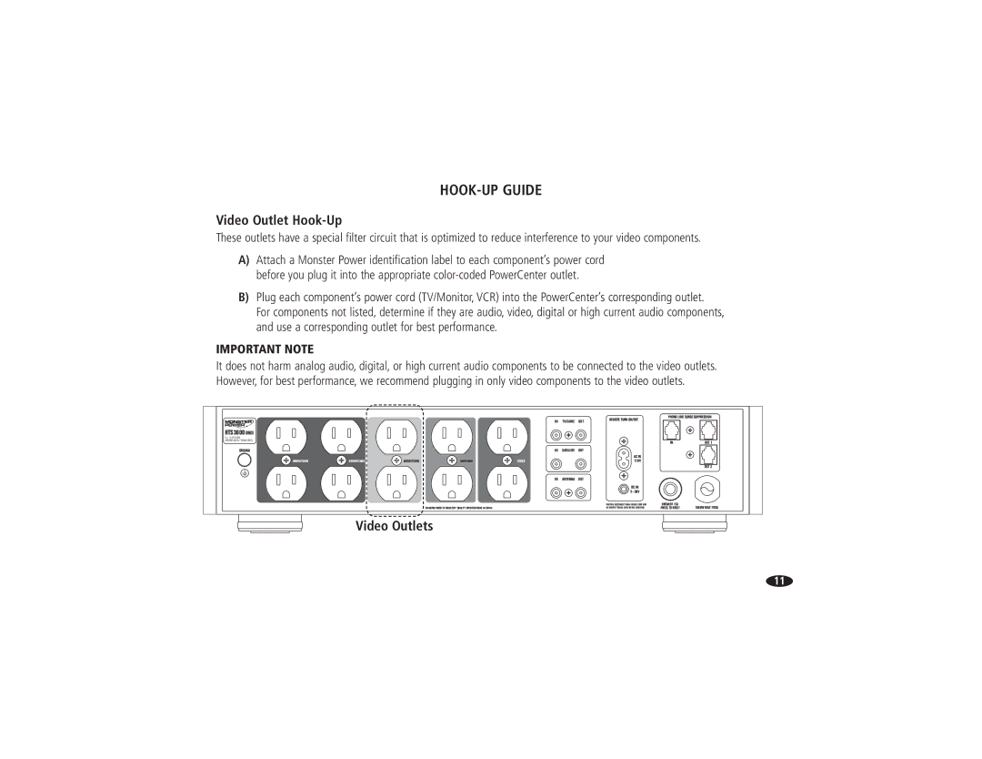 Monster Cable HTS3600MKII owner manual Video Outlet Hook-Up, Video Outlets 