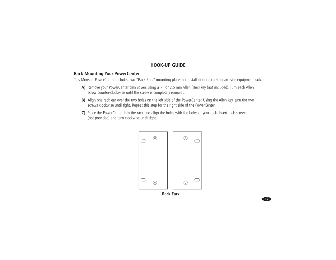 Monster Cable HTS3600MKII owner manual Rack Mounting Your PowerCenter 