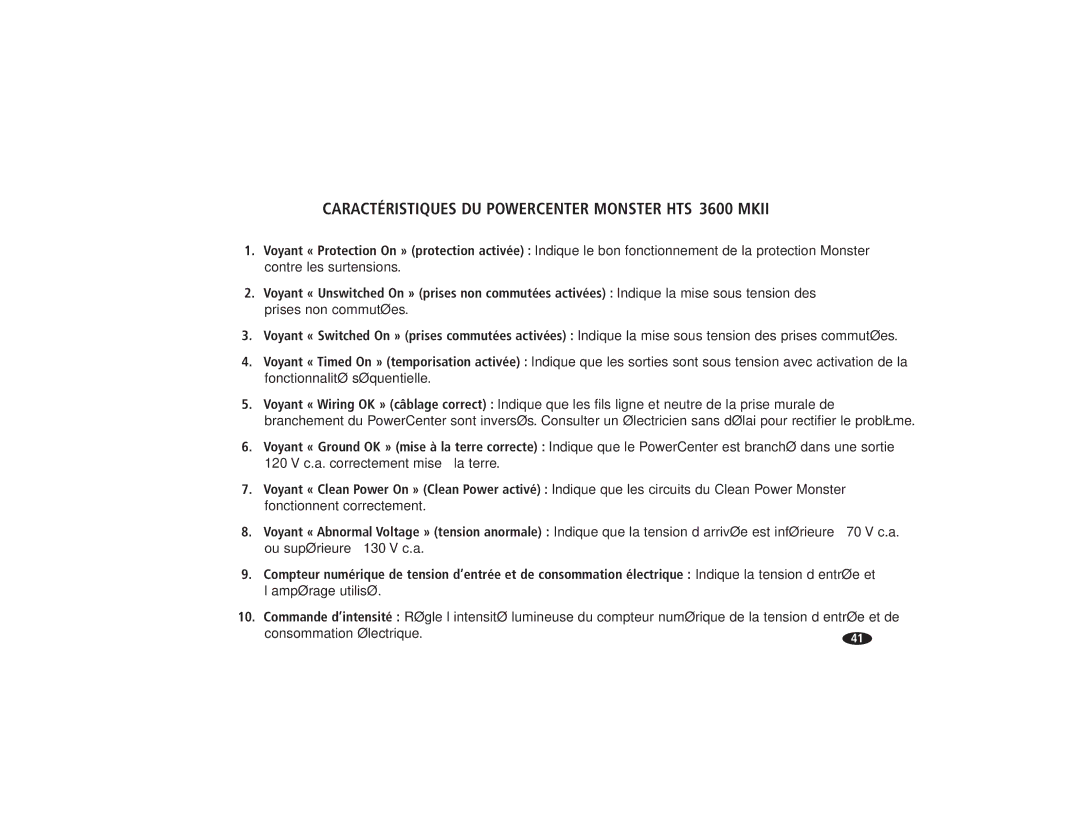 Monster Cable HTS3600MKII owner manual Consommation électrique 