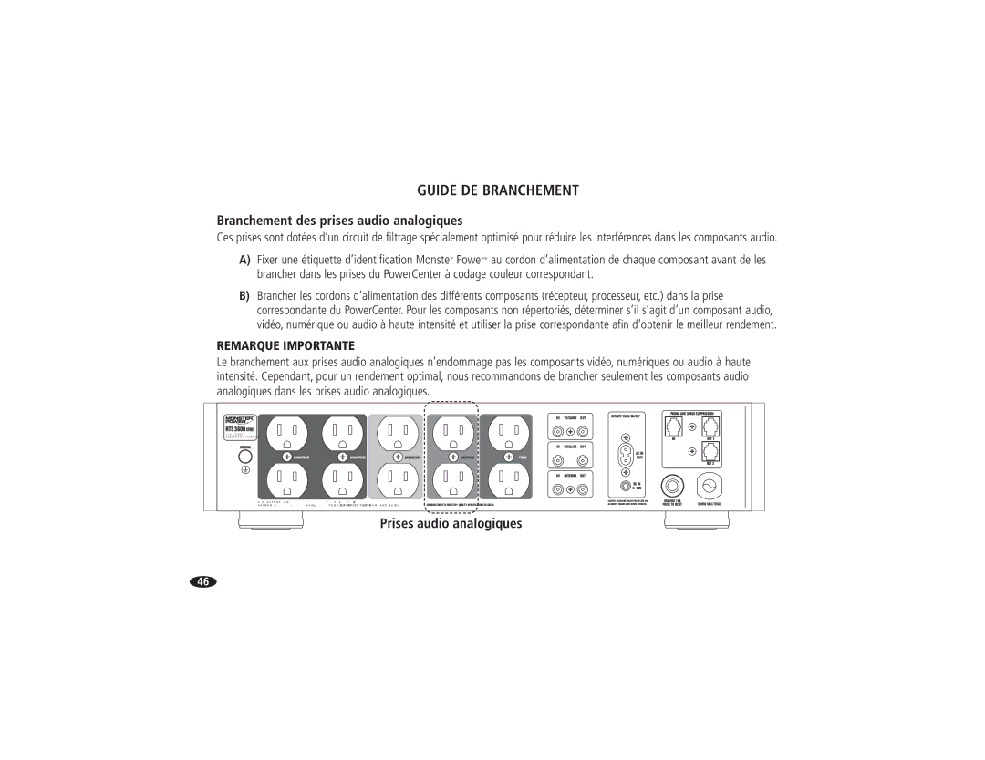 Monster Cable HTS3600MKII owner manual Branchement des prises audio analogiques, Prises audio analogiques 