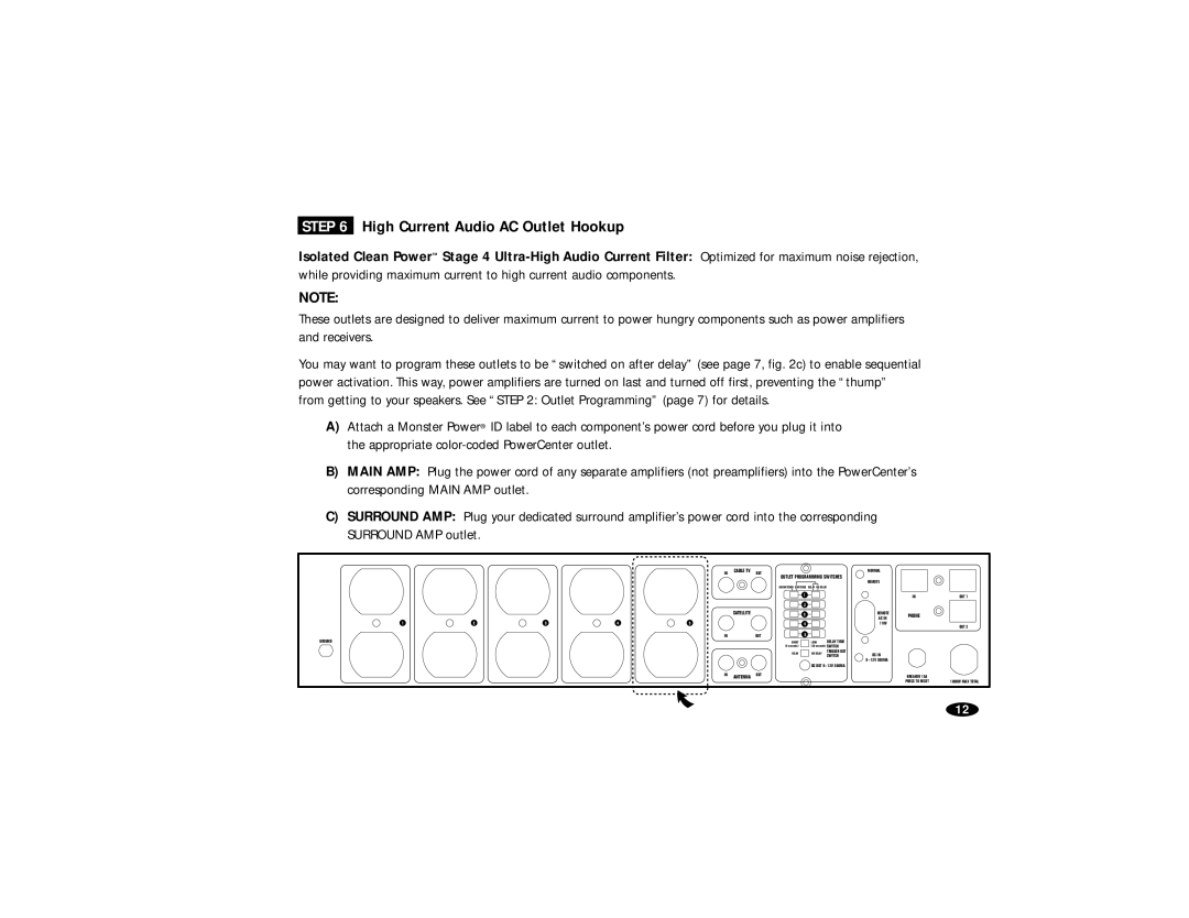 Monster Cable HTS5000 owner manual High Current Audio AC Outlet Hookup, Satellite 