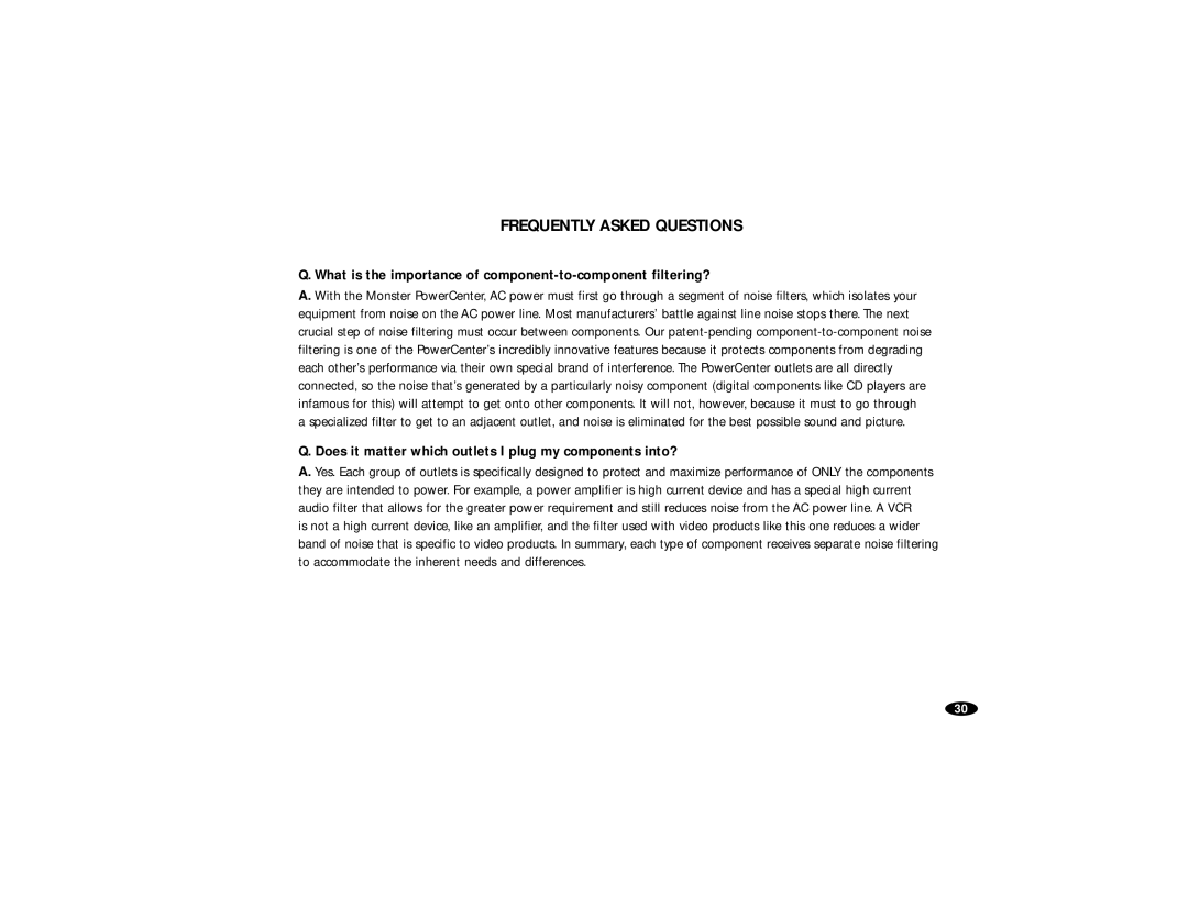 Monster Cable HTS5000 owner manual Frequently Asked Questions, What is the importance of component-to-component filtering? 