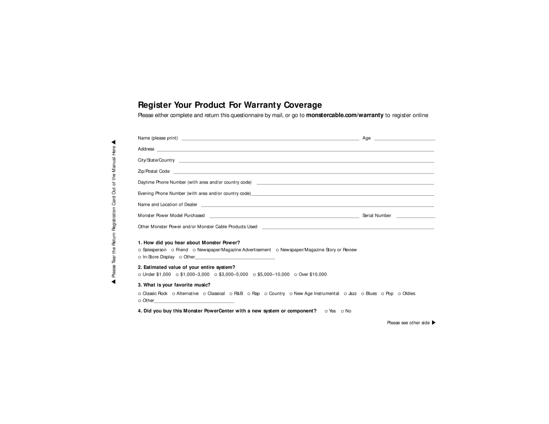 Monster Cable HTS5000 owner manual Register Your Product For Warranty Coverage 