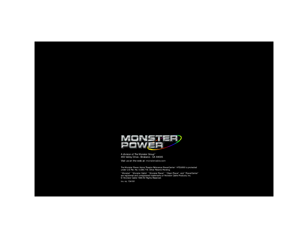 Monster Cable HTS5000 owner manual Division of The Monster Group 