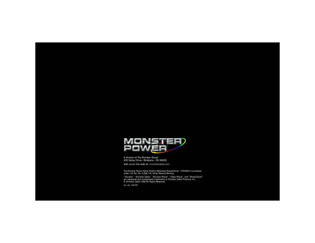 Monster Cable HTS5000 owner manual A division of The Monster Group 