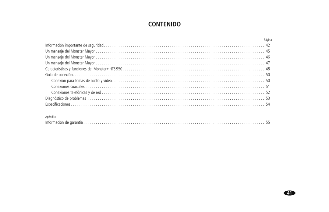 Monster Cable HTS950 owner manual Contenido 