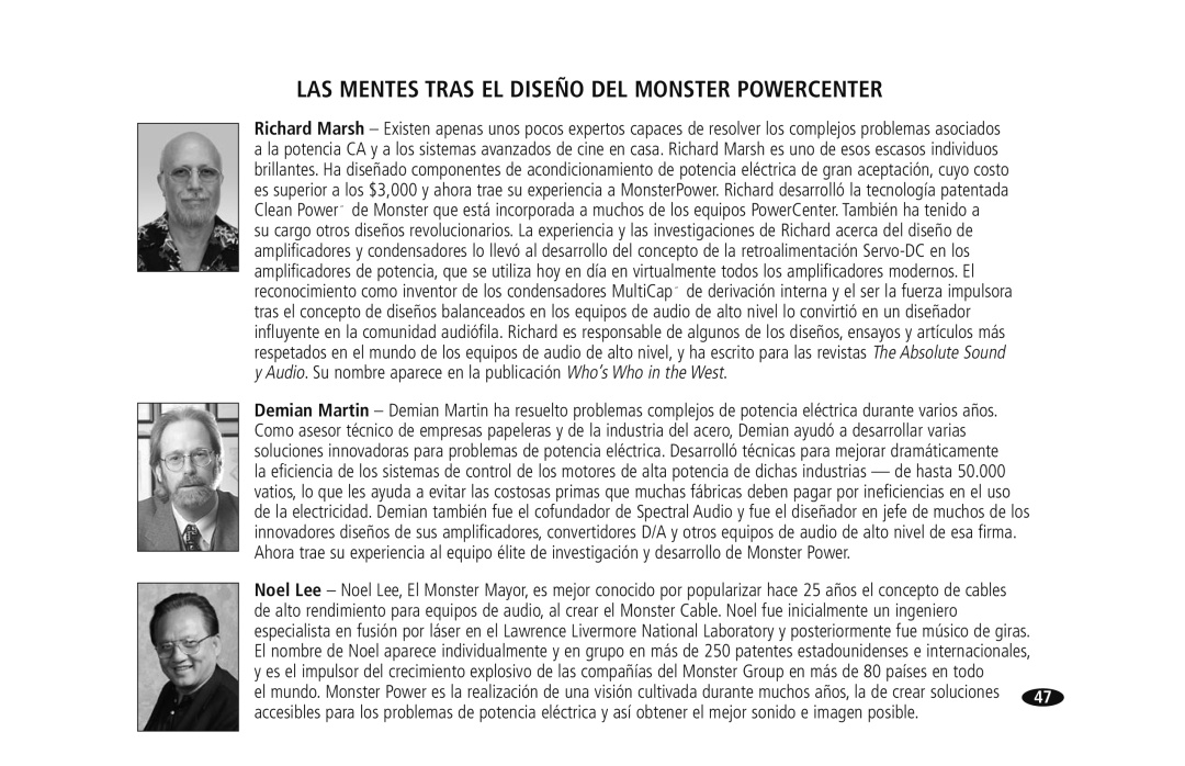 Monster Cable HTS950 owner manual LAS Mentes Tras EL Diseño DEL Monster Powercenter 