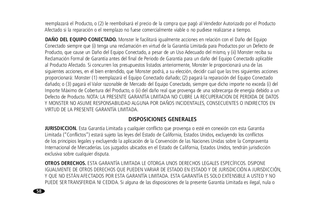 Monster Cable HTS950 owner manual Disposiciones Generales 