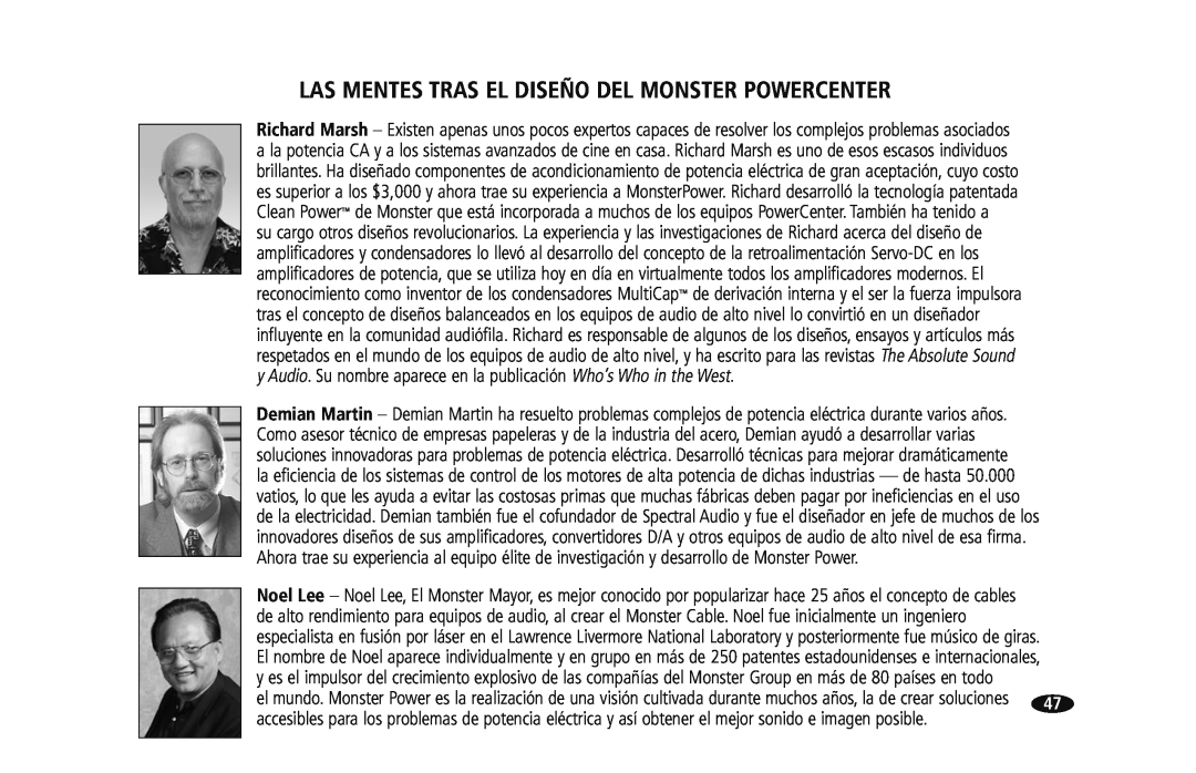 Monster Cable HTS950 owner manual Las Mentes Tras El Diseño Del Monster Powercenter 